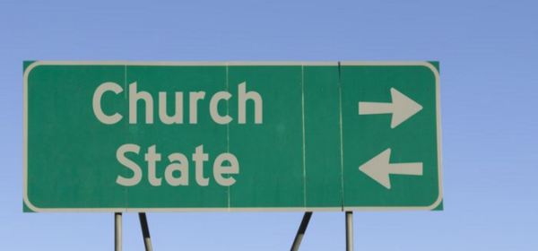 Sign saying: Church ---> State